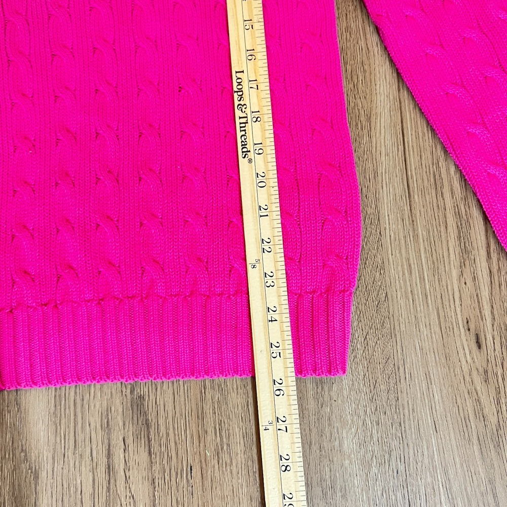 Ralph Lauren Sport Medium Hot Pink Cable Knit V Neck Cotton Sweater Preppy - Picture 4 of 7